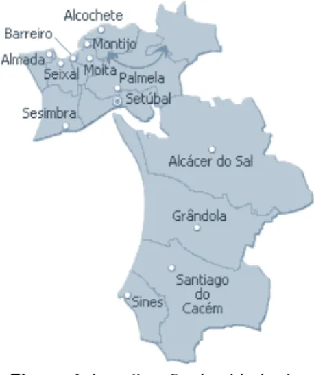 Figura 1. Localização da cidade de  Setúbal. Fonte: Própria 