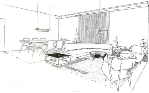 Figura 35: Perspectivas de um segundo exemplo de projeto para um “living-sala de jantar para uma residência”