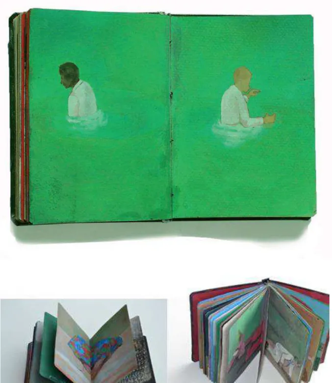 Fig. 01e 02 - Rodrigo Freitas. Livro dos medos.Têmpera sobre papel. 15 x 21 cm, 2011. 