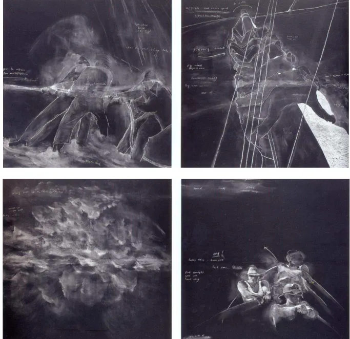 Fig. 13 - Tacita Dean. Roaring Forties II, IV, VI e VII. Giz sobre quadro negro. 240 x 240 cm