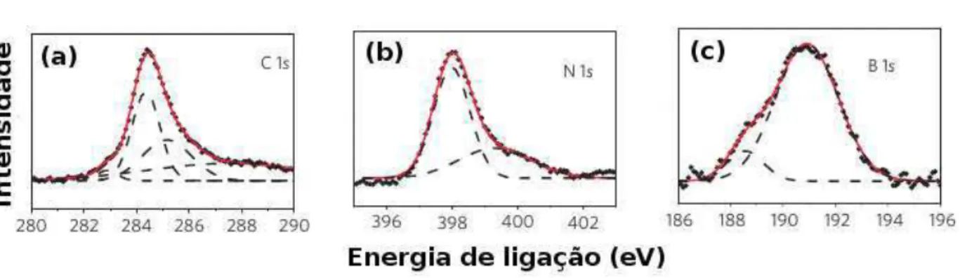 Figura 4.1: Espe
tros de XPS para uma amostra de BCN 
om grande 
on
entração de BN; (a)