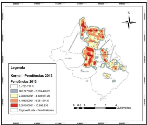 Figura 9 Distribuição da frequência de ausência de diagnóstico de LVC  no DS Leste, Belo Horizonte, 2013