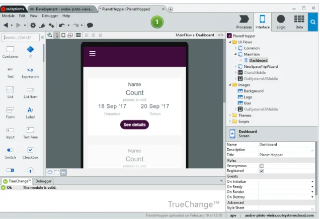 Figure 2.2: Service Studio overview while editing an application’s UI.