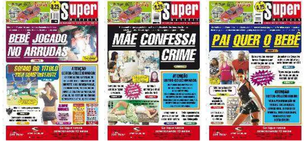 FIGURA 8 - Capas na seguinte ordem: Super Notícia, 01, 02, 03, out. 2007   Fonte: Jornal Super Notícia 