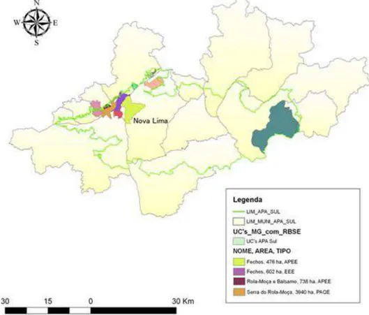 Fig. 01. Mapa da área de abrangência da APA SUL RMBH e suas Unidades de Conservação (UC's)