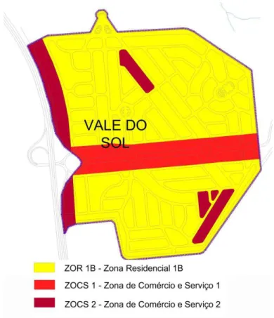 Fig. 02. Mapa de Zonas de uso e ocupação do solo do bairro Vale do Sol.  Fonte: Adaptado do Plano Diretor de Nova Lima, 2007