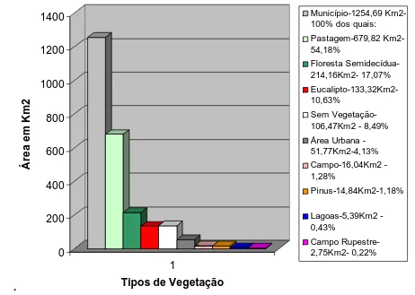 Gráfico 1 -  Relação  das  áreas  dos  tipos  de  vegetação  do  município  de  Itabira  e       sua contribuição em relação à área total do município 
