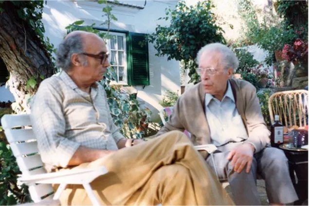 Figura 1: Saramago e Lopes-Graça  em sua residência em Tomar.