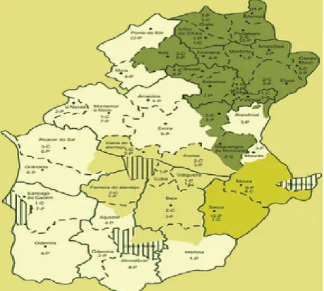 Figura 7 – Principais regiões produtoras de azeite no Alentejo  Fonte: dopazeitespg 
