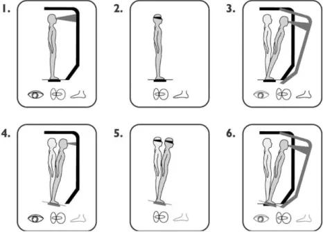 Figure 2 - The six test conditions of the Sensory Organization Test. Picture reprinted with permission from NeuroCom International TM .