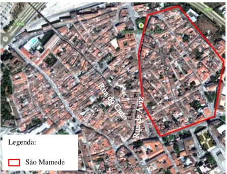 Figura 14  – Localização das ruas analisadas para a faturação de clientes na zona de São Mamede