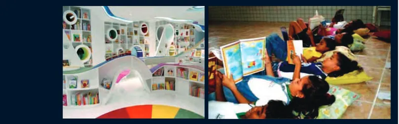 Fig. 2.10 e 2.11  Livraria contemporânea, seção infantil, e espaço de leitura escolar em 2011.