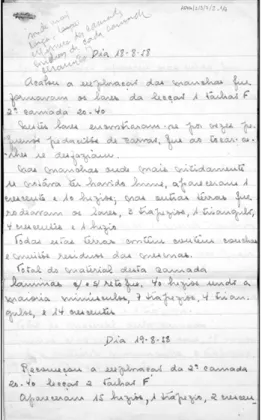Figure 2.4. Excavation report of Cabeço do Pez 1959, page 1. Handwritten by J. Roldão