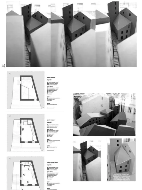 FIGURA 11 – Montagem da maquete e da proposta para inserção do Edifício Manifesto na Mouraria 