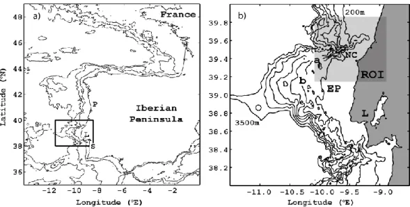 Figure 1 - (a) Study area for the present work in relation to the western Iberian Peninsula
