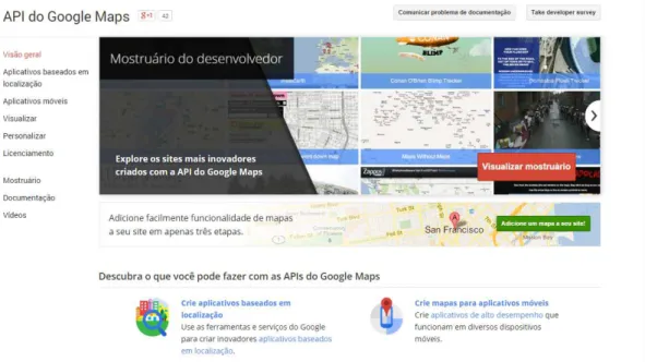 Figura 2 - Página inicial do site para desenvolvimento de aplicações utilizando API do  Google Maps 