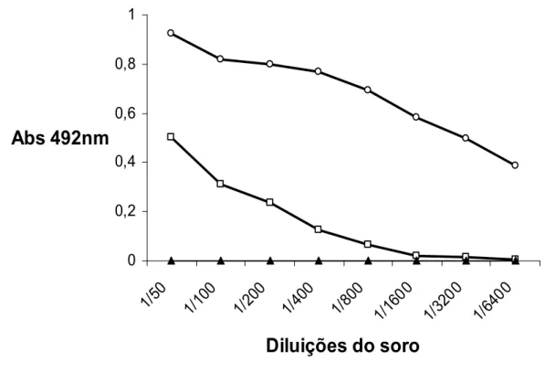 Gráfico 3 – Reatividade dos anticorpos antimutalisina II.  A placa foi sensibilizada com 0,5μg/poço