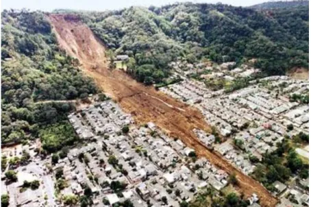 Figura 3.2. Rotura total do talude devido a movimento sísmico, em El Salvador (2001) 
