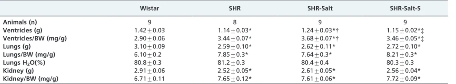 Table 2 - Hemodynamic parameters observed in anesthetized animals after eight weeks of treatment.