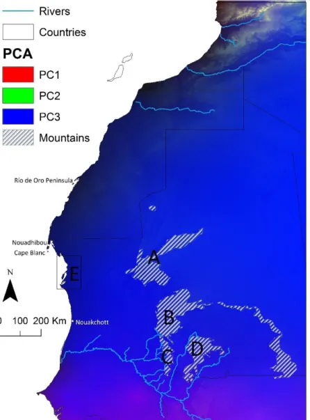 Figure 4: Environmental variability in West Sahara derived by Spatial Component Analysis  (SPCA)