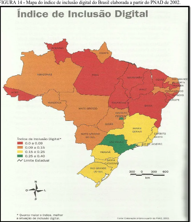 FIGURA 14 - Mapa do índice de inclusão digital do Brasil elaborada a partir do PNAD de 2002