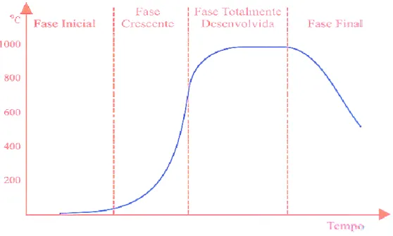 Figura 2.1 - Gráfico da temperatura x tempo das fases de um incêndio. 