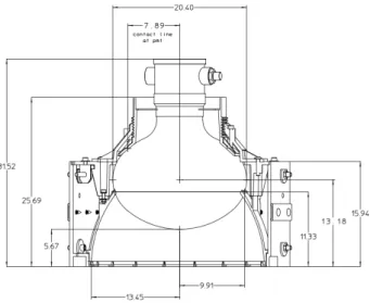 Figure 2.2: PMT and light-concentrator housing schema with dimensions, in cm. Figure from [45].