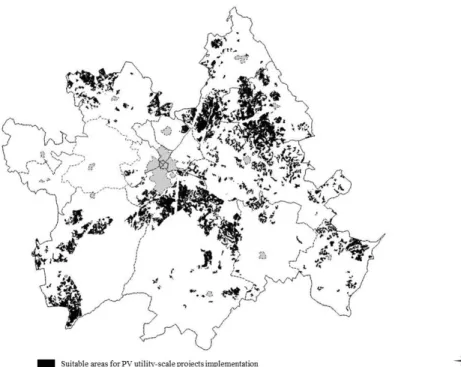 Figure 5 – Suitable areas for PV utility-scale project implementation in the Évora municipality 