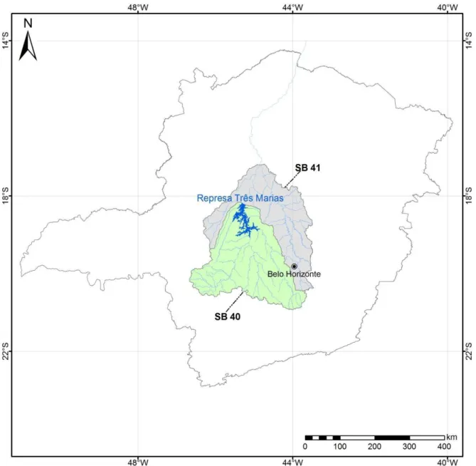 Figura 5.1 - Localização das sub-bacias 40 e 41 no estado de Minas Gerais 