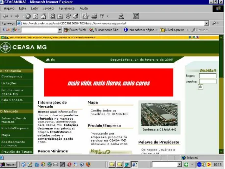Figura 8 – Site do Ceasa-MG,  em 26/01/03 