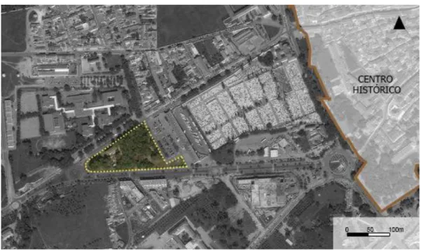 Fig. 2 - Planta de localização da Mata de S. Sebastião no sector oeste da cidade   (fonte: bingmaps adaptado pela autora, 2018) 
