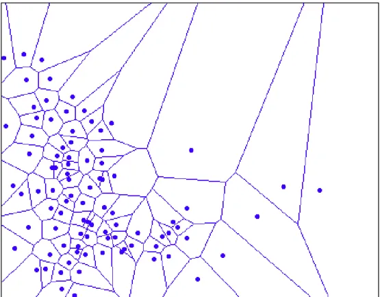Figura 3-3  – Exemplo de um Diagrama de Voronoi de n pontos em um plano. Nesse caso, os pontos são 