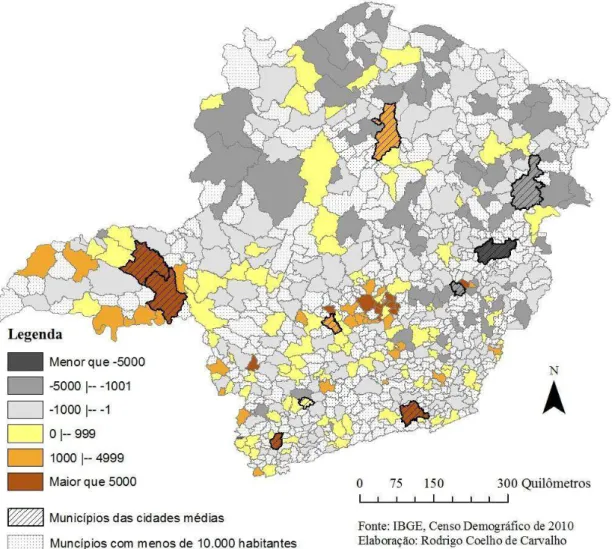 Figura 8 - Saldo Migratório dos municípios de Minas Gerais entre 2005 e  2010 