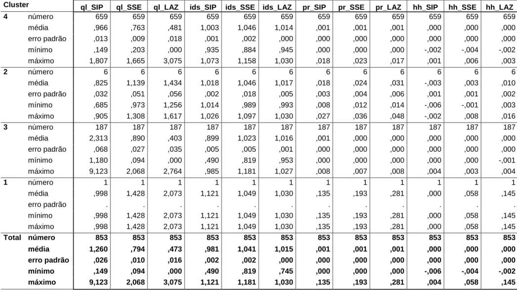 Tabela 13: Resultados da análise de cluster municipal utilizando como atributos os indicadores contidos na dimensão Amenidades Urbanas, 2000 