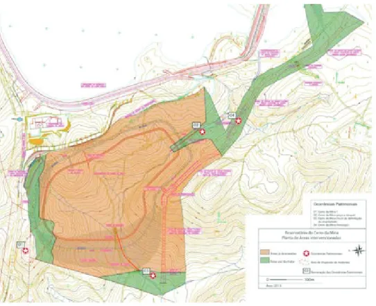 Figura 2. Localização do sítio Cerro da Mina 1 relativamente ao avanço das obras. Assinalado como 1.