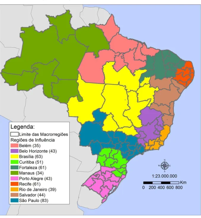 Figura  6:Macrorregiões  de  Influência  Brasileiras  1986/1991  segundo  o  Modelo 