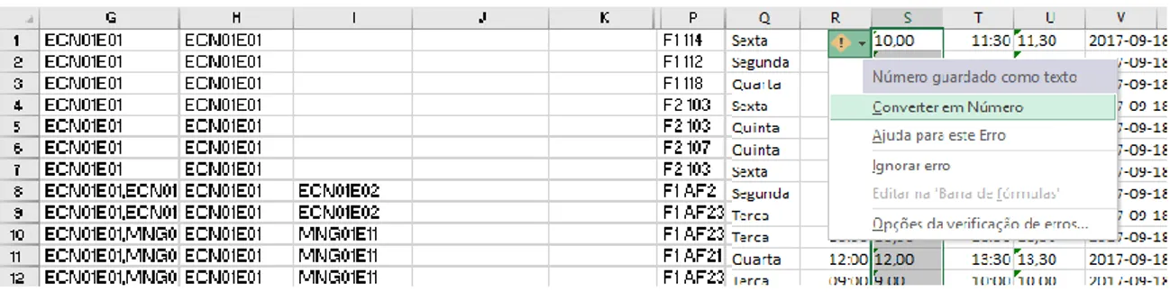 Figura 12 – Extrato da folha de Excel “horario”