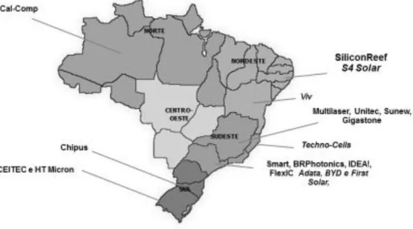 Figura 1.1: Localização da Indústria de Semicondutores no Brasil.