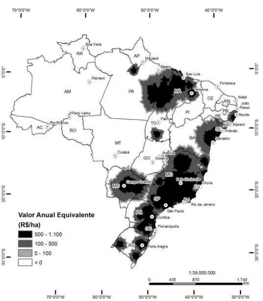 Figura 10 - Estimativa do VAE, consolidado, para a atividade florestal no Brasil com finalidade de produção de  carvão vegetal, celulose e painéis industrializados.