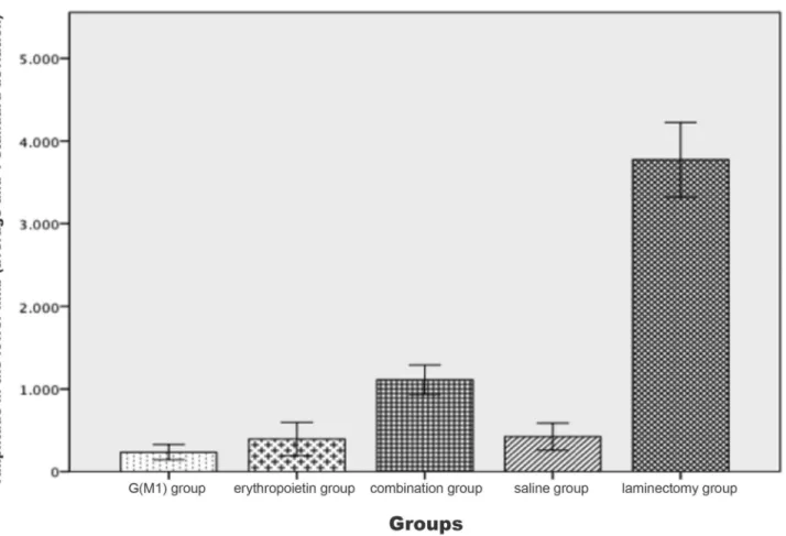 Table 3 - Necrosis in the distal section of the spinal cord in Wistar rats subjected to experimental spinal cord contusion lesioning.