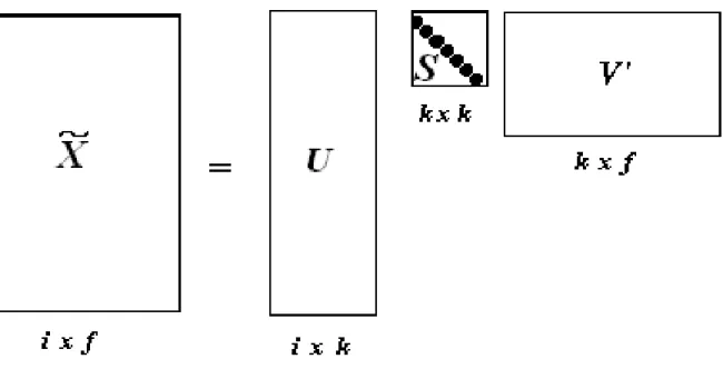 Figura 4.6: Decomposi¸c˜ao do valor singular reduzido da matriz ˜ X. A nota¸c˜ao pode ser encontrada na figura anterior.