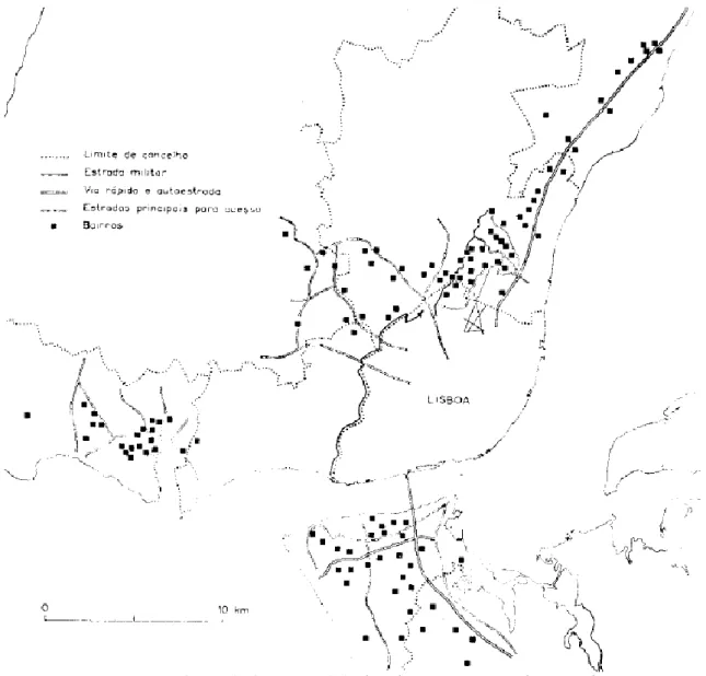 Fig. 1. 3. Localização dos bairros estudados (1971). Fonte: SALGUEIRO (1972, p.31).