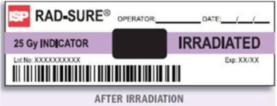 Figura  5  -  Depois  da  irradiação  dos  componentes,  o  “NOT”  desaparece  e  é  indicativo  que  foi  aplicada  uma dose mínima de 25Gy