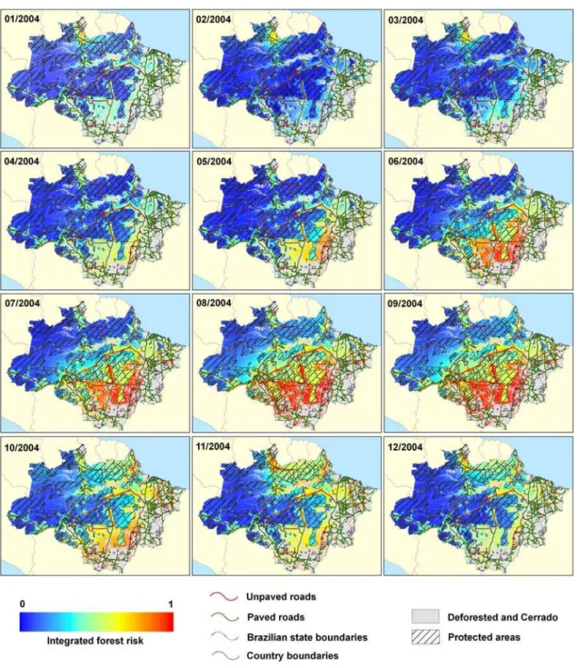 Figure 5: Monthly integrated fire risk for 2004. 