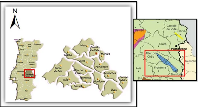 Figura 6: Mapa do Distrito de Portalegre e Aquífero Monforte-Alter do Chão. 