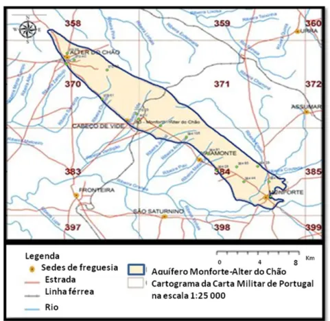 Figura 7: Localização geográfica da Massa de água/Sistema Aquífero Monforte – Alter do Chão  adaptado de SNIRH