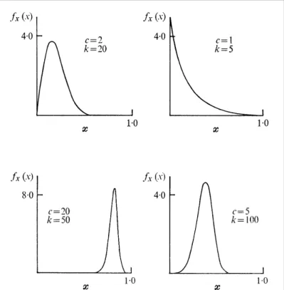 Figura 3.3 – Funções densidade de probabilidade típicas da distribuição Burr XII. Fonte: 