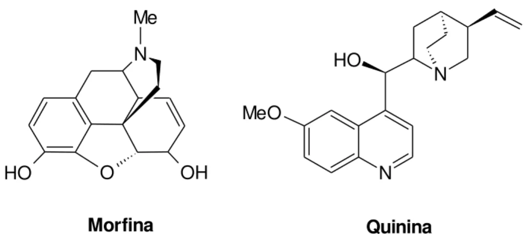 Figura  1:  Estruturas  químicas  da  morfina  e  quinina,  princípios  ativos  isolados 