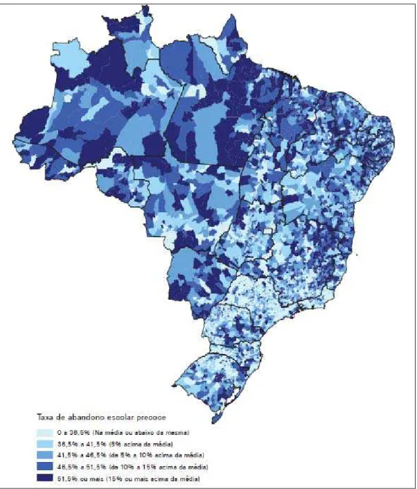 FIGURA 1 - Taxa de abandono escolar precoce das pessoas de 18 a 24 anos de idade, por município  – Brasil - 2010 