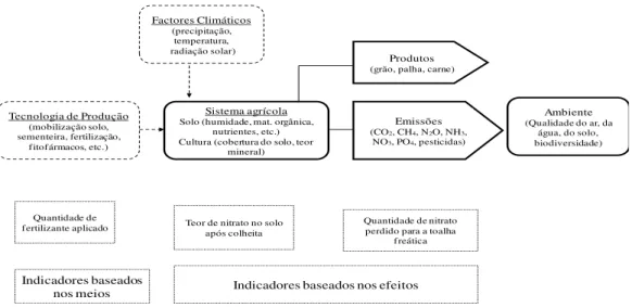 Figura  4.1  -  Representação  de  factores  que  afectam  o  estado  do  sistema  agrícola  e  os  fluxos de produtos e emissões 